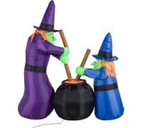 HOMCOM Sorcière gonflable Chaudron de sorcière Figure aérienne Décoration d'Halloween avec éclairage LED, polyester, 170x60x180cm