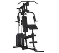 HOMCOM Station de Musculation avec Barre de Traction et Butterfly, poulie et extenseur de Jambes - 12 Poids de 65 kg en Tout - Appareil de Musculation à Domicile