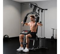 Station de musculation - entrainement complet - développé couché, butterfly, barre latissimus, curler, bande résistance - 11 contrepoids - acier noir Noir G