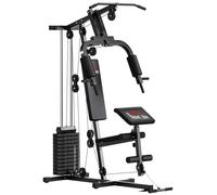 HOMCOM Station de Musculation Multifonction avec Stack de 65 kg, Double Poulie, Noir