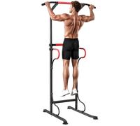 HOMCOM Station de musculation multifonctions barre de traction chaise romaine hauteur réglable acier noir rouge