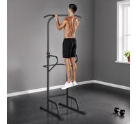 HOMCOM Station de musculation multifonctions barre de traction chaise romaine hauteur réglable acier noir rouge