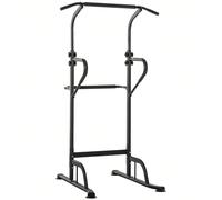 HOMCOM Station de musculation multifonctions barre de traction chaise romaine hauteur réglable acier noir rouge Description:Ce rack de musculation HOMCOM, parfait pour un entraînement complet (biceps,