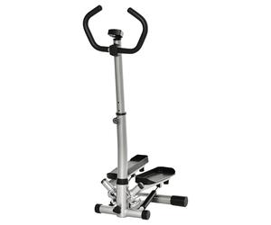HOMCOM Stepper avec poignée fitness vélo d'exercice pour la maison petit équipement de remise en forme pour les jambes et poo avec écran LCD vitesse réglable métal ABS noir+argent 55 x 53 x 118-128 cm
