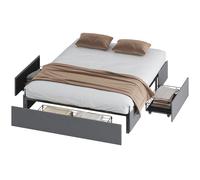 HOMCOM Structure de Lit Double à Lattes avec 3 Tiroirs, en Bois, Polyester et Métal, 165x193x30 cm, Gris
