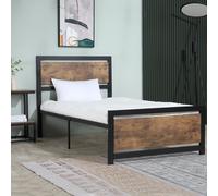 HOMCOM Structure Lit Simple en Bois et Acier avec Lattes de Style Industriel, 90x200 cm