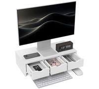 HOMCOM Support de Moniteur avec 3 tiroirs, rehausseur de Moniteur pour Ordinateur Portable, Ordinateur, PC, Petite imprimante, 51 x 24 x 13 cm, Blanc
