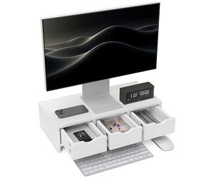 HOMCOM Support de Moniteur avec 3 tiroirs, rehausseur de Moniteur pour Ordinateur Portable, Ordinateur, PC, Petite imprimante, 51 x 24 x 13 cm, Blanc