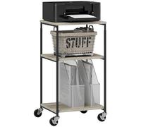 HOMCOM Support d'imprimante à 3 Niveaux, Meuble pour imprimante, sur roulettes, Hauteur réglable, Cadre en Acier, pour Bureau, Maison, Effet Bois Gris