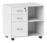 HOMCOM Support d'imprimante à 3 tiroirs verrouillables, Meuble de Rangement sur roulettes, Caisson de Bureau avec étagères Ouvertes, 60 x 40 x 56 cm, Blanc