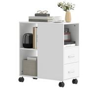 HOMCOM Support d'imprimante, Meuble de Rangement sur roulettes, Caisson de Bureau avec tiroirs, étagère réglable et Compartiment Ouvert, 60 x 30 x 65 cm, Blanc