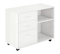 HOMCOM Support d'imprimante Organiseur Bureau Caisson 3 tiroirs + 2 niches + Grand Plateau Panneaux Particules Blanc