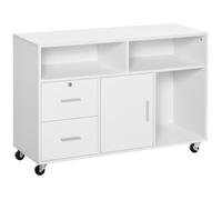 HOMCOM Support d'imprimante organiseur bureau caisson placard + 2 tiroirs + niches + grand plateau panneaux particules blanc