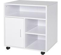 HomCom Support d'imprimante organiseur bureau Caisson placard 3 niches, grand plateau, panneaux particules Blanc