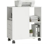 HOMCOM Support d'Imprimante sur roulettes Tiroirs 60 x 30 x 65 cm Blanc | Meuble de Rangement, Caisson de Bureau, Meuble Bureau, Étagère Réglable, Compartiment Ouvert