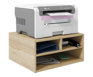 HOMCOM Support Imprimante 3 Compartiments 47x40x22,5 cm Effet Bois Naturel | Caisson de Bureau, Meuble de Rangement de Bureau, Meuble Imprimante