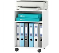 HOMCOM Support imprimante Table d'imprimante avec 2 étagères ouvertes roulettes verrouillables pour bureau maison Fax Scanner 40 x 35 x 56 cm Blanc