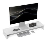 HOMCOM Support moniteur avec 2 compartiments rangement 100x27x15cm Blanc | Support pour moniteur en bois, pour ordinateur portable et ordinateur, supporte jusqu'à 16 kg