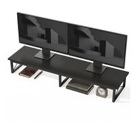HOMCOM Support Moniteur Bureau, Rehausseur en Bois avec 2 Compartiments de Rangement, Noir
