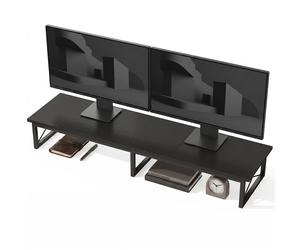 HOMCOM Support Moniteur Bureau, Rehausseur en Bois avec 2 Compartiments de Rangement, Noir
