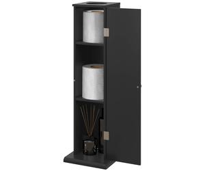 HOMCOM Support papier toilette meuble salle de bain 3 niveaux et sortie papier, pour petits espaces, noir