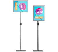 HOMCOM Support poster A3 avec hauteur et inclinaison réglables, présentoir de sol en acier et aluminium, 40x30x129-135 cm, argenté