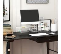 HOMCOM Support pour moniteur avec rangement pour clavier, transparent, pour moniteurs jusqu'à 24 pouces, 2 niveaux, acrylique, 50,8 x 19 x 12 cm