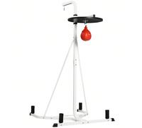 HOMCOM Support pour sac de frappe sur pieds autoportant 2 en 1 avec poire de vitesse hauteur de plaque ronde réglable, équipement d'entraînement en acier robuste pour maison blanc Descriptions Longues