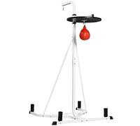 HOMCOM Support pour Sac de Frappe sur Pieds autoportant 2 en 1 avec Poire de Vitesse Hauteur de Plaque Ronde réglable, équipement d'entraînement en Acier Robuste pour Maison Blanc