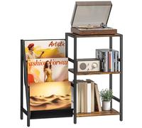HOMCOM Support pour Tourne-Disque, Table d'appoint à 3 Niveaux avec Rangement de disques Vinyle, Table d'appoint avec 3 Porte-revues en Tissu Oxford pour Salon, Chambre à Coucher, Marron Rustique