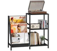 HOMCOM Support pour Tourne-Disque, Table d'appoint à 3 Niveaux avec Rangement de disques vinyles, Table d'appoint avec 3 Porte-revues en Tissu Oxford pour Salon, Chambre à Coucher, Effet Bois Noir