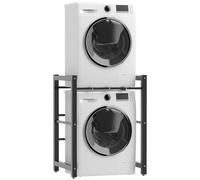 HOMCOM Support Superposable Lave-Linge/Sèche-Linge Charge 300 kg Acier Noir | avec Barre de Séchage, Pieds Réglables, Gain de Place, pour Buanderie, Salle de Bain, 75 x 62 x 97-105 cm