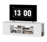 HOMCOM Support TV 140 cm, commode TV, 6 compartiments, 2 étagères en verre, panneau de particules, blanc
