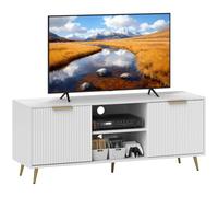 HOMCOM Support TV 55 Pouces armoires cannelées Modernes Blanc | Centre de divertissement, étagères ouvertes, table console média, salon, chambre