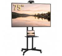 HOMCOM Support TV sur Pied à roulettes pour Écran 32-75 Pouces 50 kg Noir | Chariot TV Mobile, Hauteur et Inclinaison Réglables, Étagère Caméra et Multimédia, VESA Max. 400 x 600 mm