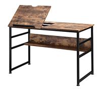 HomCom Table à dessin inclinable – Plateau relevable/étagère, panneaux aspect vieux bois, métal noir
