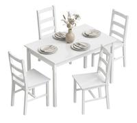 HOMCOM Table à manger avec 4 chaises en pin moderne pour petites pièces, salle à manger, cuisine, salon, blanc