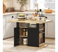HOMCOM Table à manger ilot central cuisine avec grand plan de travail 4-6 personnes placard 4 portes 110 x 70 x 75,5 cm noir