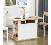 HOMCOM Table à manger ilot central cuisine meuble de rangement table avec grand plan de travail 4-6 personnes - placard 4 portes et étagères - en bois - dim. 110L x 70l x 75,5H cm blanc et naturel Des