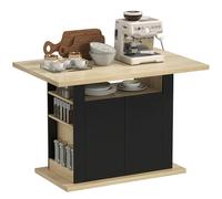 HOMCOM Table à Manger ilot Central Cuisine Meuble de Rangement Table avec Grand Plan de Travail 4-6 Personnes - Placard 4 Portes et étagères - en Bois - dim. 110L x 70l x 75,5H cm Noir et Naturel