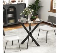 HOMCOM Table à manger moderne en verre, 70 cm de diamètre, Table de cuisine avec plateau en verre trempé et pieds en métal, pour 4 personnes