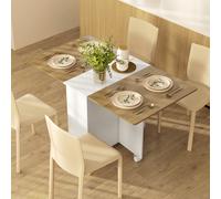 HOMCOM Table à manger pliable pour 2-6 personnes, table de cuisine sur roulettes avec 2 tiroirs 2 placards, 140x76x74cm, blanc