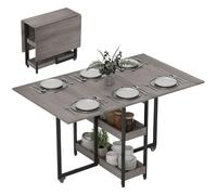 HOMCOM Table à manger pliable pour 2 à 4 personnes avec 2 étagères ouvertes, table de salle à manger mobile et pliante pour petits espaces, salle à manger, cuisine, 133,4 x 80 x 75 cm, grise