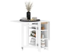 HomCom Table à manger pliable – roulettes, 2 abattants, 3 étagères – 120x60x75 cm – Blanc