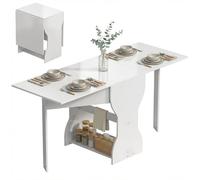 HOMCOM Table à manger pliante 160 cm, console avec étagère de rangement pour petits espaces, table moderne peu encombrante pour 4 personnes, blanche