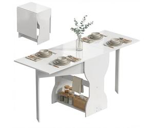 HOMCOM Table à Manger Pliante 160 cm, Console avec étagère de Rangement pour Petits espaces, Table Moderne Peu encombrante pour 4 Personnes, Blanche
