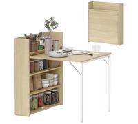 HOMCOM Table à Manger Pliante 3 pers, 4 étagères, Effet chêne | Table de cuisine, petite abattante, petits espaces