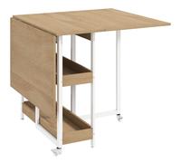 HOMCOM Table à manger pliante design industriel, pour jusqu'à 4 personnes, étagères ouvertes, flexible, métal, panneau de particules, aspect bois naturel