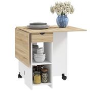 HomCom Table à manger pliable extensible 4 pers. – 2 abatt., tiroir, roulettes – blanc chêne clair