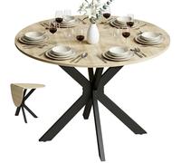 HOMCOM Table à Manger Pliante pour 2 à 6 Personnes, Table de Cuisine Ronde avec Plateau Rabattable et Pieds croisés en Acier, pour Petits espaces, Salle à Manger, Ø110 x 76 cm, Bois Naturel